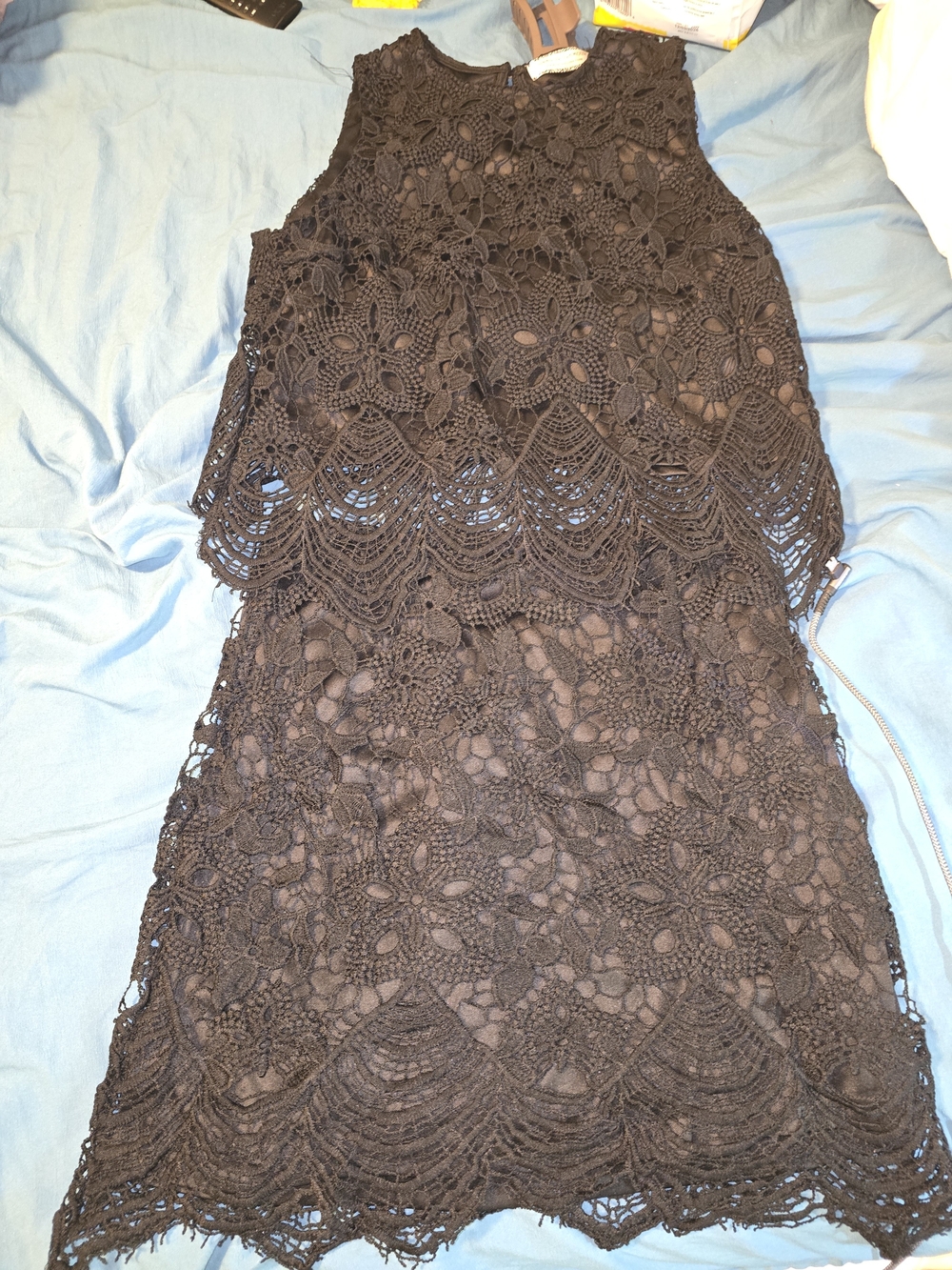 Black Lace Sleeveless 2 Pc. Top And Skirt